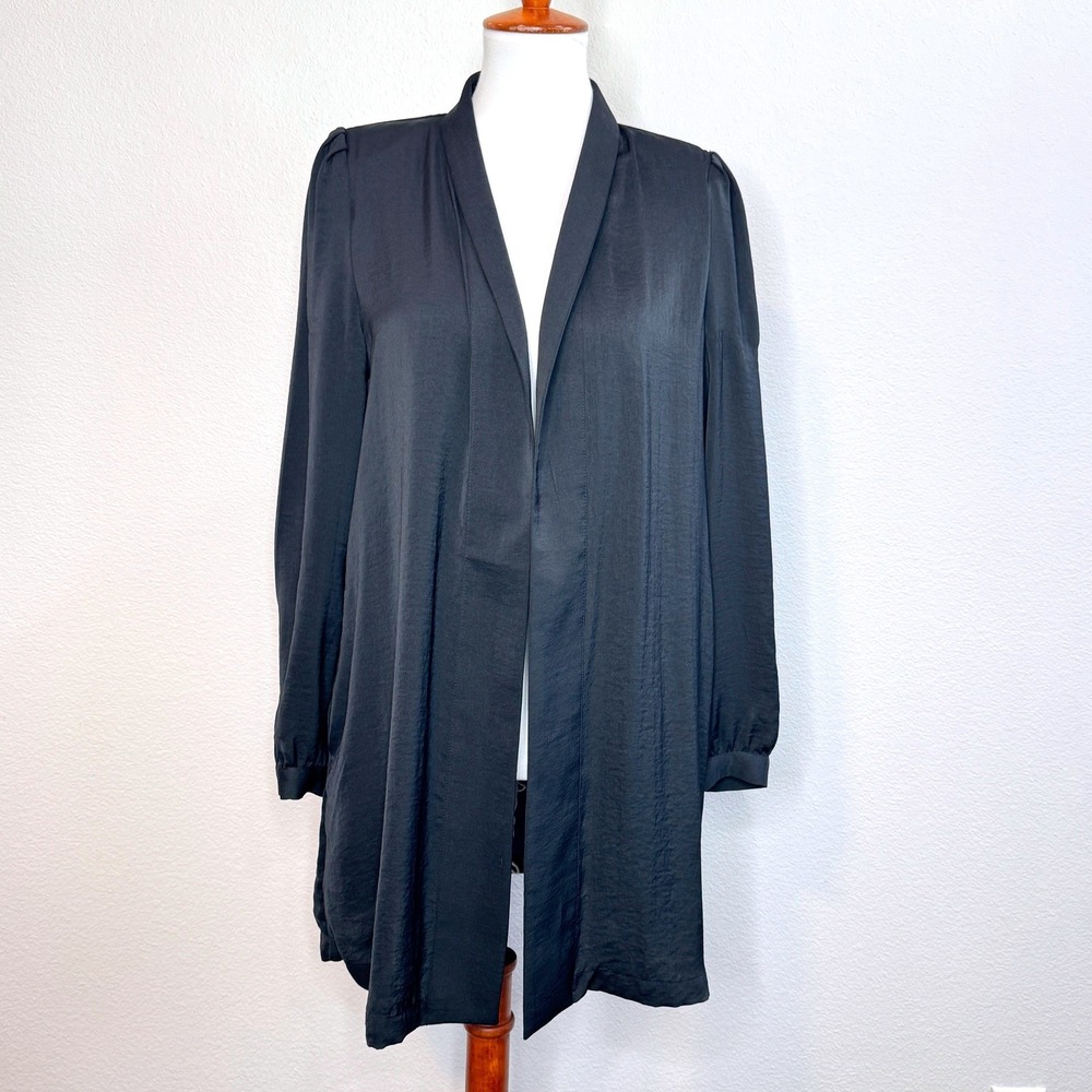 AVEC LES FILLES Open Front‎ Duster MED Black Shawl Collar Office Career Wear